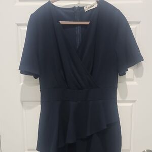 Elegant Navy Blue Wrap Dress
